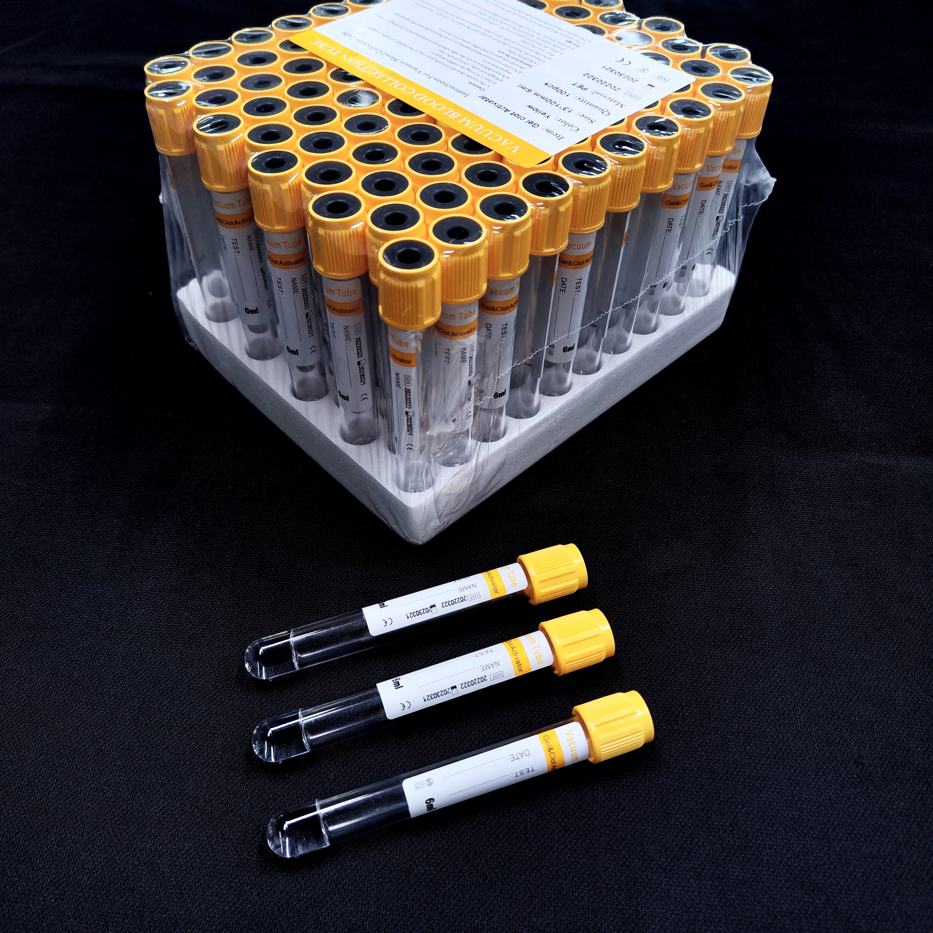Tubo de vacío de sangre activador de coágulos de gel amarillo