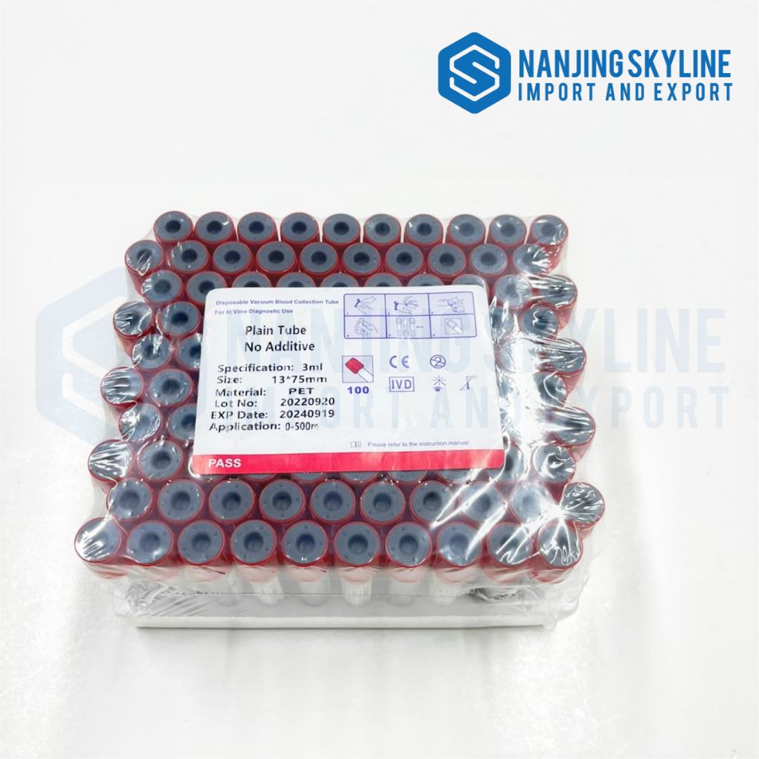 Tubo de vacío de sangre de PET de vidrio con tapa roja para hospital, 13 * 75 mm 13 * 100 mm 16 * 100 mm
