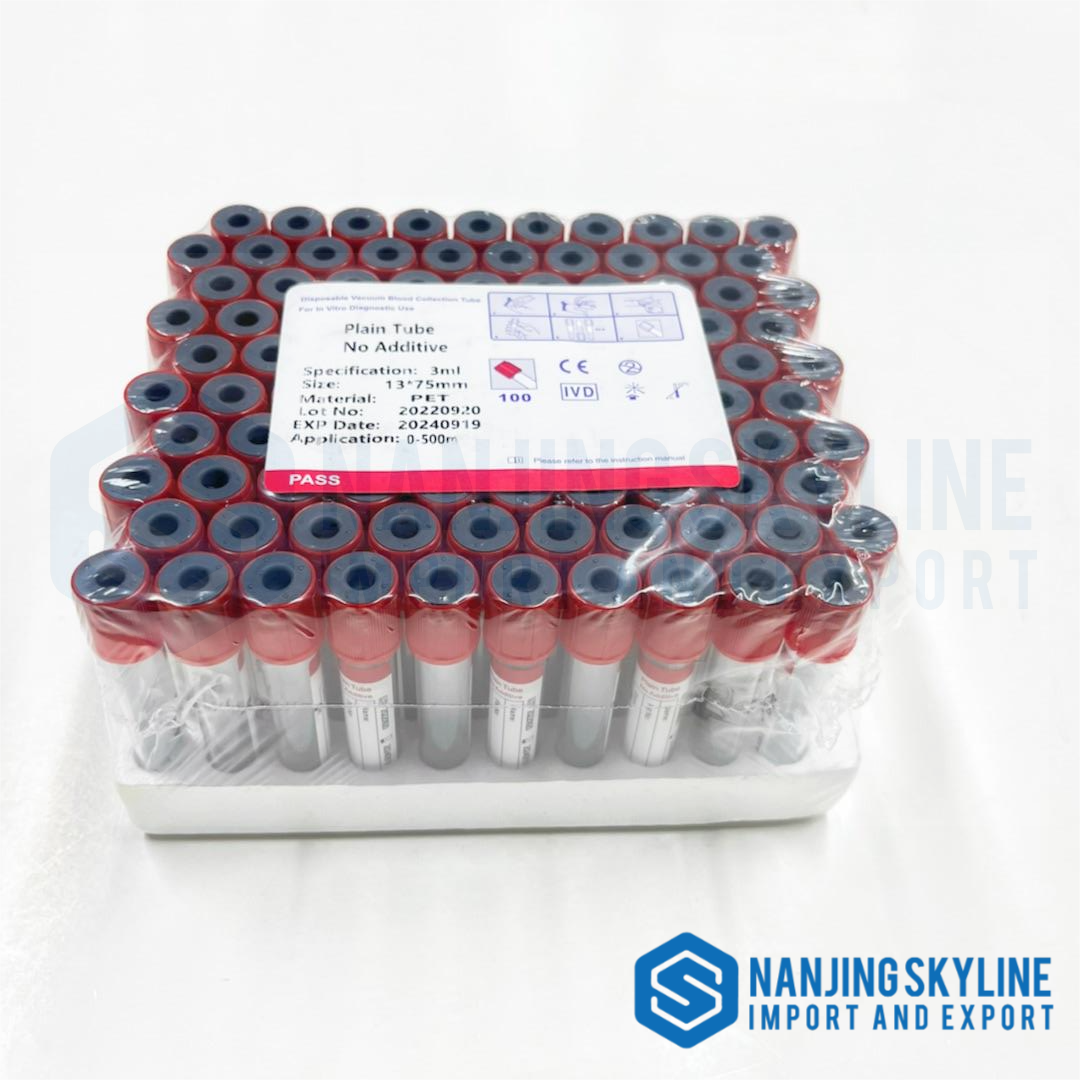 Tubo de vacío de sangre de PET de vidrio con tapa roja para hospital, 13 * 75 mm 13 * 100 mm 16 * 100 mm